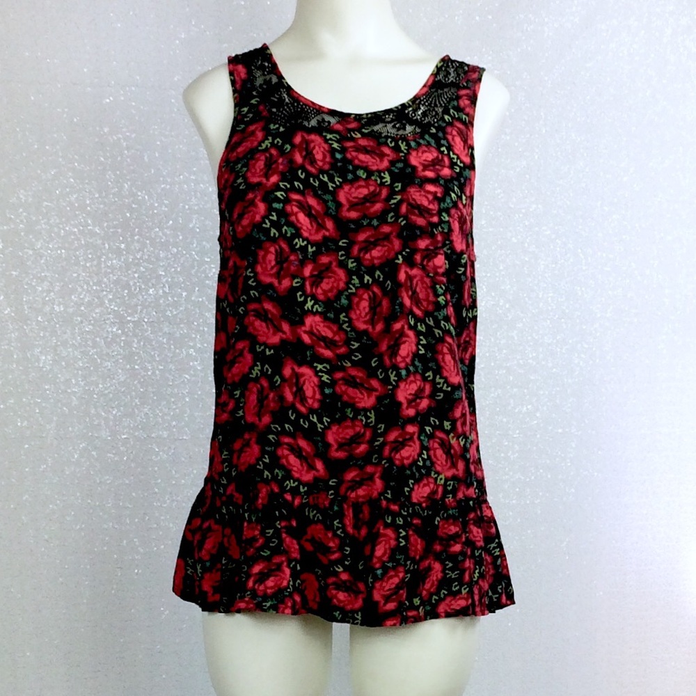 Free People Floral Rose Lace Detail Tank sz XS